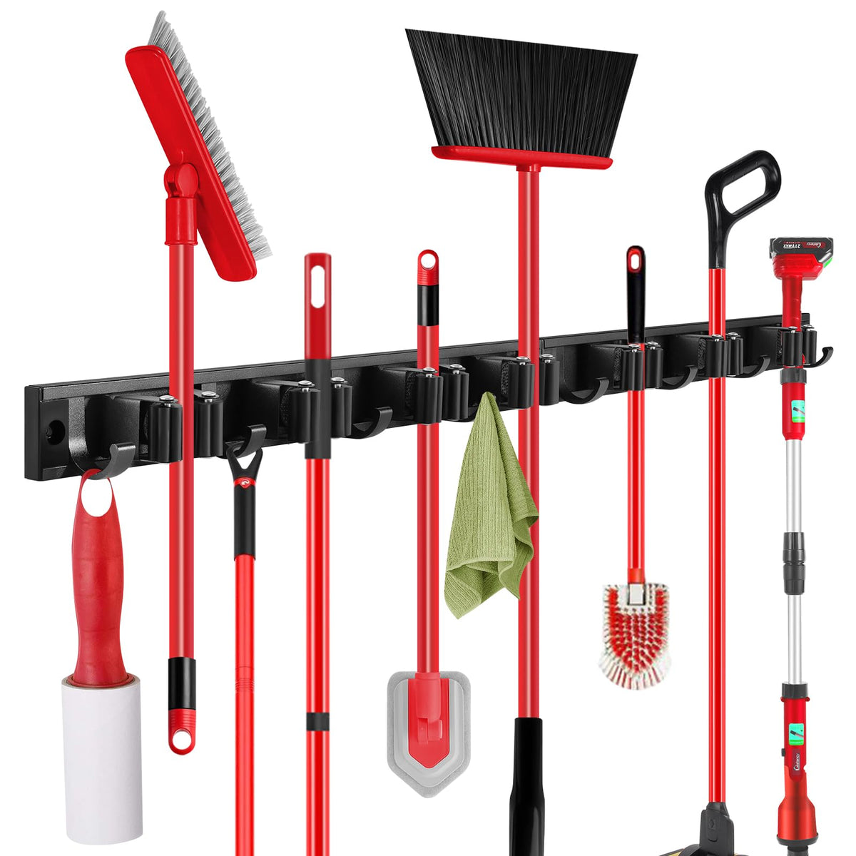 2 Pack Wall Mount Broom Holder with Sliding 3 & 4 Racks 4 - Image 1