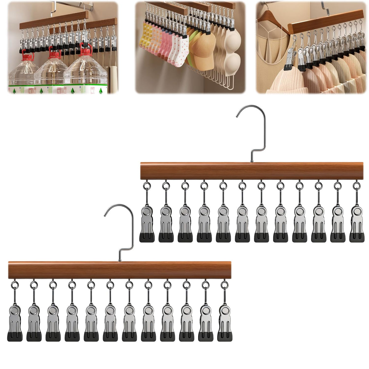 2pcs Closet Organizer with 12 Clips, Space Saving Hanging Closet - Image 1