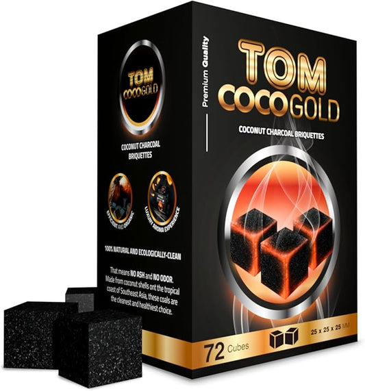 Tom Coco 72 Natural Charcoal Cubes - 25 mm Coals - Coconut Charcoal for Grilling and Relaxation (1)