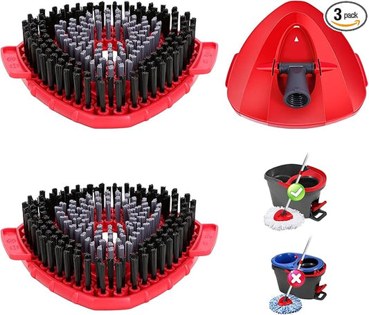 2 Pcs Full-Coverage Spin Mop Scrub Brush Head and 1 Mop Base Part Replacement for Oceda EasyWring 1 Tank System,Hard Bristle Cleaning Brush for Bathroom Kitchen Tile