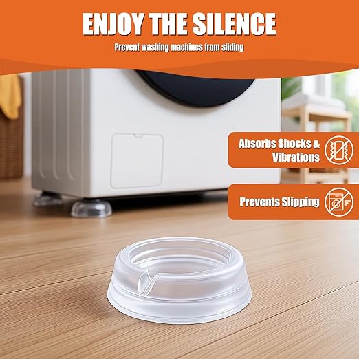 Anti Vibration Pads for Washing Machine – Transparent Anti Vibration Pads for Washing Machine and Dryer – Eco-Friendly Vibration Dampening Rubber Mat & Washer Stabilizer Feet (4-Pack)