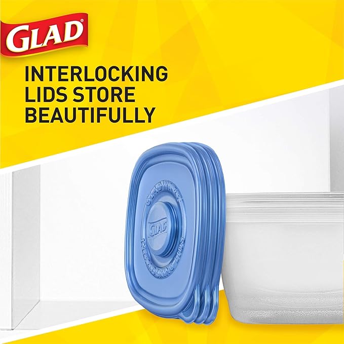 Glad GladWare Medium Rectangle Food Storage Containers with Lids, Airtight Leak-Resistant Plastic Containers for Soup Salad Meal Prep, Microwave Dishwasher Freezer Safe, 24 Oz, 5 Count - 6 Pack