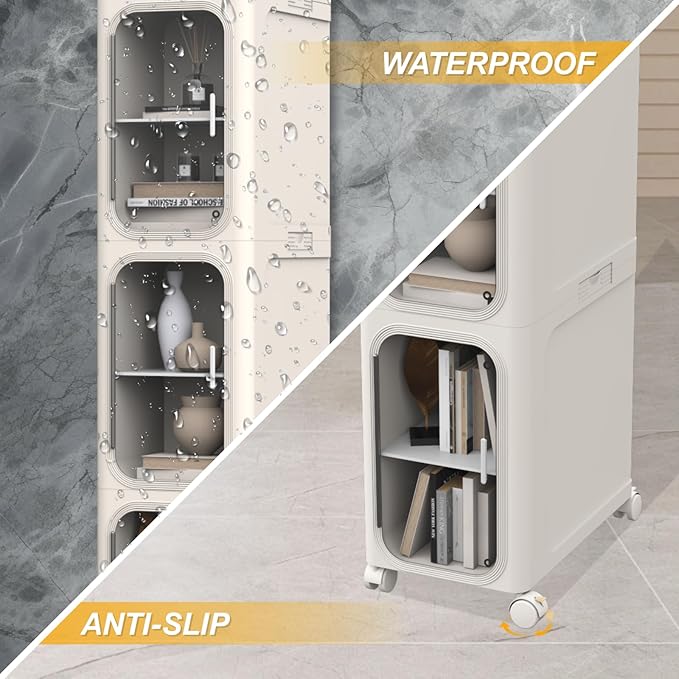 Slim Tall Bathroom Cabinet, Narrow Bathroom Organizer with Doors and Shelves, Movable Skinny Organization for Small Spaces (White, 61.8"x13.39"x8.27")