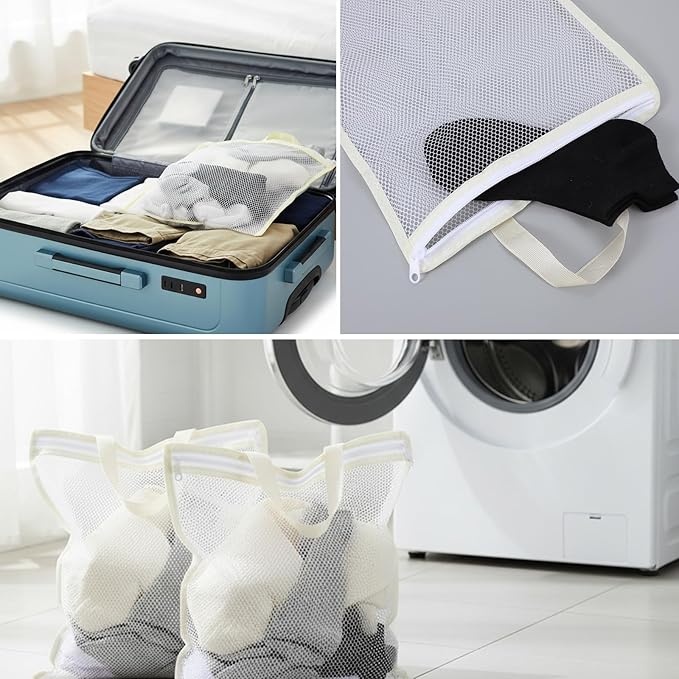 2 Pcs Hanging Laundry Bag Small Mesh Laundry Bag for Washing Machine Wash Bags for Clothes Delicates Lingerie Socks with Zipper, 12.99 X 11.42in