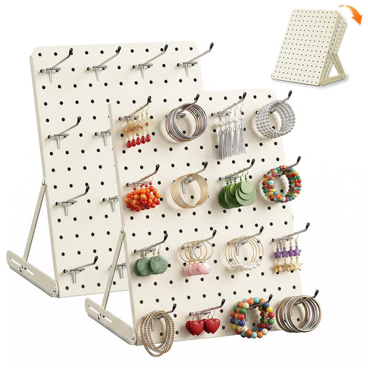 Tabletop Pegboard Organizer with 26 Hooks — Modular Display & Storage Stand, 10.6"×14.8", Metal, Black