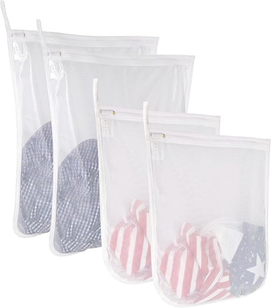 GOGOODA 4 Pack Mesh Laundry Bags for Delicates, Durable Wash Bags with Zipper & Hanging Hook, 2 Large (16 x 20 in) & 2 Medium (12 x 16 in) Reusable Laundry Bags