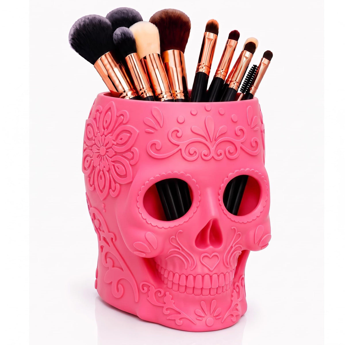 Sugar Skull Makeup Brush Holder, Makeup Organizer for Vanity - Image 1