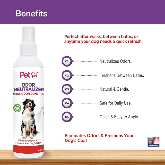 Dog Odor Neutralizer Spray for Dogs 4oz, Non-Toxic Deodorizer with Aloe Vera & Apple Cider Vinegar, Made in USA, Freshens Coat & Eliminates Odors