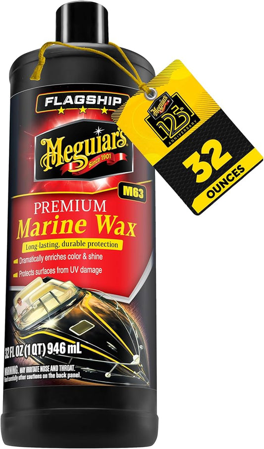 Meguiar’s Flagship Premium Marine Wax, M6332, Easy-to-Use Boat Polish and Wax that Removes Swirls, Scratches, and Oxidation While Adding Long-Lasting Protection, Gifts for Car Lovers, 32 Oz