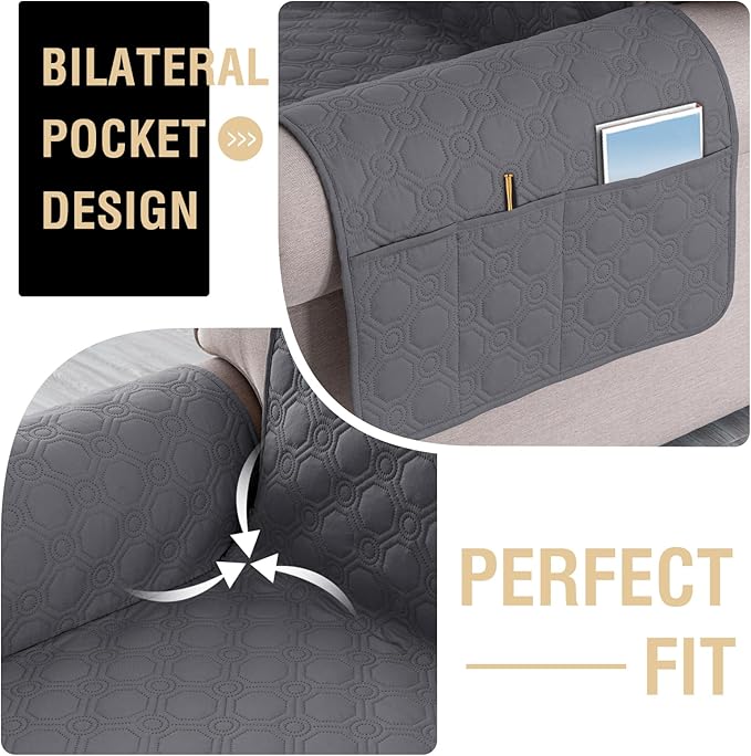 PrinceDeco 100% Waterproof Couch Covers for 3 Cushion Couch Sofa Modern Sofa Slipcovers with Elastic Straps Thick Soft Furniture Protector Pet Friendly, Grey