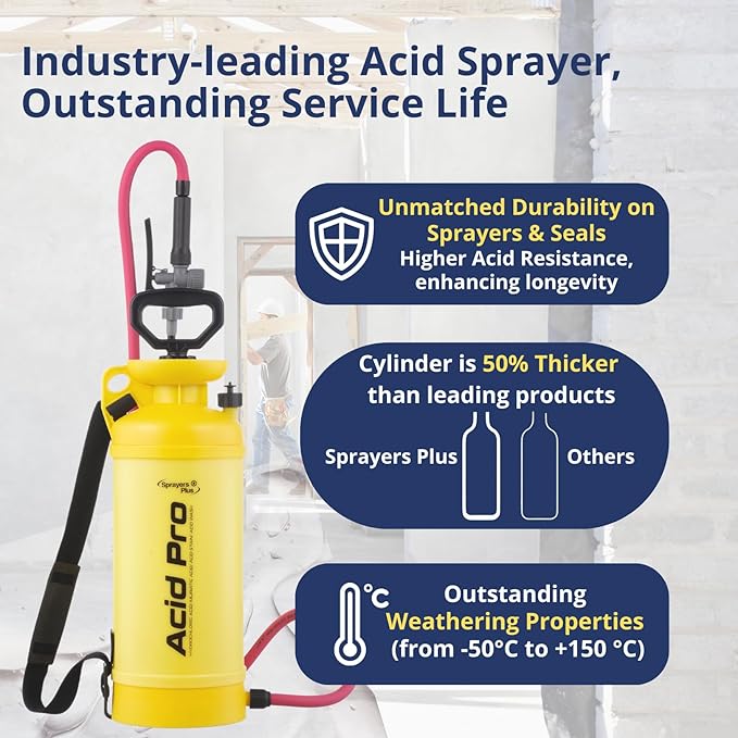Sprayers Plus Acid Sprayer 2 Gallon, Acid Pro Compression Sprayer, Chemical Resistant, Leak-Free, for Acid Stain Muriatic Acid