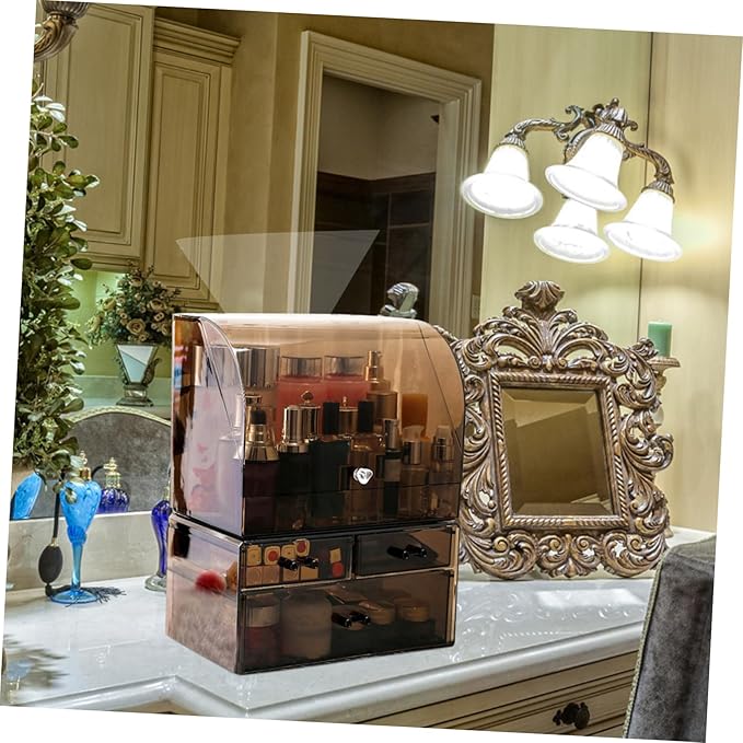 Acrylic Cosmetic Storage Organizer Box Cover Transparent Makeup Holder for Lipsticks Brushes and Sundries Stylish Desktop Organizer for Vanity and Bathroom Use