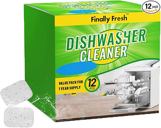 Finally Fresh Dishwasher And Deodorizer, Dishwasher Cleaner Tablets to Remove Limescale and Mineral Buildup, Formulated to Clean Inside All Machine, 12 Count.