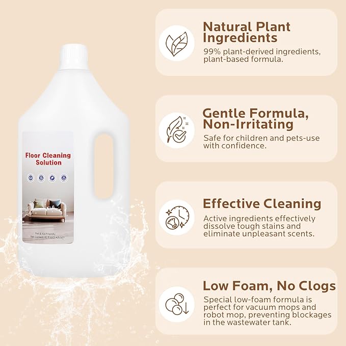 Floor Cleaning Solution, 82 Fl Oz - Compatible with All Roborock Mopping Robots (S7, S8, Qrevo, Q7, Q8 series), Low-Foam Pet and Kid Friendly (Fresh Fragrance)