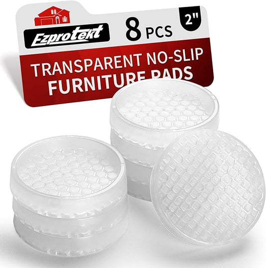 Ezprotekt Non Slip Furniture Pads, 8 Pcs 2" Anti Skid Rubber Caster Cups, Anti-Slip Round Furniture Coasters for Hardwood Floors, Anti Slide Floor Protectors for Bed Couch Stoppers (Clear)