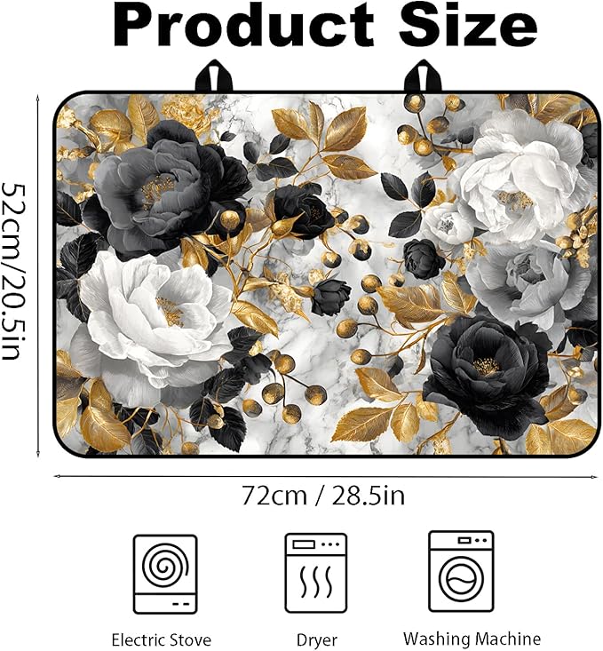 Glass Stove Top Covers for Electric Stove, Heat Resistant Counter Protector Mat, Non Slip Waterproof Surface Cover for Kitchen Counter and Cooktop (Gold Floral, 28"L x 20"W)