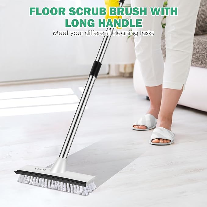 SetSail Toilet Brush and Plunger Set, Toilet Plungers for Bathroom Heavy Duty Toilet Bowl Brush and Holder+Floor Scrub Brush with 51In Long Adjustable Handle 2 in1 Scrape Brush for Shower Bathroom Tub