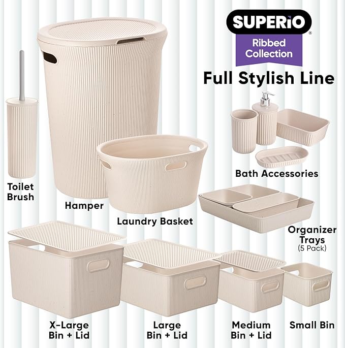 Superio Eco-Friendly Decorative Plastic Basket Open Home Storage Bins Organizer Baskets, Medium (8 Pack) Container Boxes for Organizing Closet Storage Bins for Shelves Drawer Shelf 5 Liter