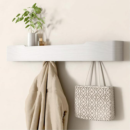 Coat Rack Wall Mount Entryway Organizer Modern Key Holder Wall Mount with Wooden Shelf Entryway Hooks for Bedroom Kitchen Hallway Bathroom for Hanging Coats Hats Dog Leashes Bags Towels