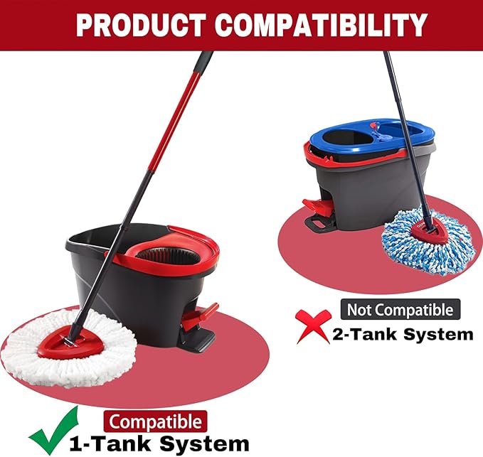Spin Mop Replacement Heads, Mop Replace Head Easywring 1-Tank System, Mop Head Replacement for Hardwood Floor Cleaning, Machine Washable and Easy to Replace (2 Pack)