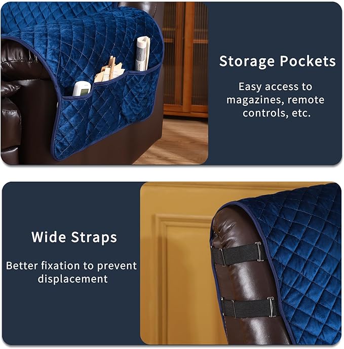 LUFEIJIASHI Non Slip Recliner Couch Covers for 3 Cushion Couch Sofa Reclining, Waterproof Recliner Sofa Covers 3 Seat, Velvet Reclining Couch Covers for Furniture Protector for Dogs Pets Navy Blue