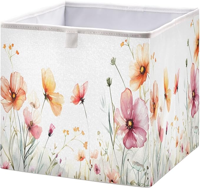 Bolaz Flowers on White Background Closet Organizers Storage Cubes Storage Bins Shelf Baskets Containers for Home Room Office,Square