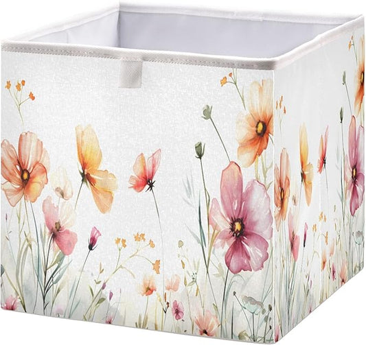Bolaz Flowers on White Background Closet Organizers Storage Cubes Storage Bins Shelf Baskets Containers for Home Room Office,Square