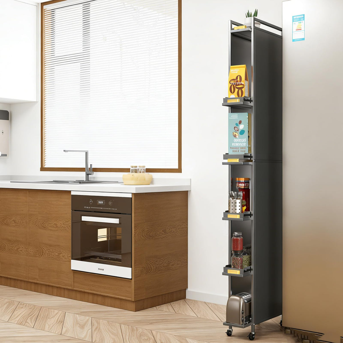 6-Tier Tall Narrow Mobile Shelf Organizer, Slim Storage Cart - Image 1