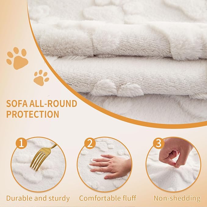 Waterproof Couch Cover for Dogs Washable,Fuzzy Pet Couch Covers for Sofa,Thick Soft Dog Mat Non-Slip Couch Covers for 3 Cushion Couch Sofa Pet Friendly (White, 35 * 95(1pc))