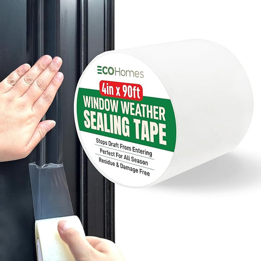 ECOHomes Window Weather Sealing Tape | Winter Weather Stripping Tape to Block Cold Drafts Through Window Gaps and AC Units, Insulation Seal and Draft Blocker for Home (4 Inch by 90 FT, Clear)