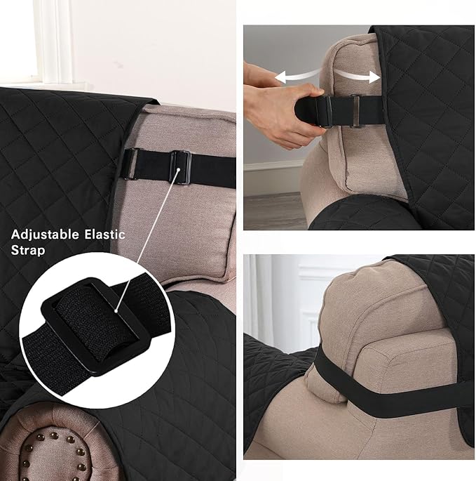 H.VERSAILTEX Water Resistant Couch Cover for 3 Cushion Couch Reversible Sofa Slipcover Quilted Furniture Protector with Elastic Strap Non Slip Sofa Cover for Dogs Pets(Sofa, Black/Grey)