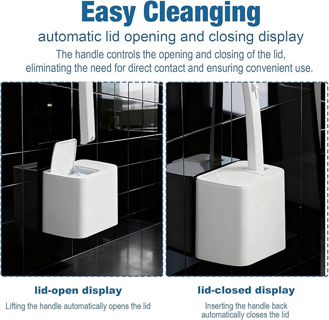 2 Pack Disposable Toilet Brush and Holder Set, Automatic lid-Opening and Closing Toilet Brush with Holder 48 Refills for Bowl Cleaners Bathroom Cleaning Bathtub