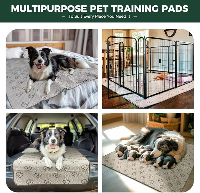 FXW Washable Pee Pads for Dogs, Puppy Pads with Super Absorbent, Specifically Designed for FXW Rollick/Homeplus 32/40/45inch 8 Panels Dog Playpen, 43" x 98" Rectangle, Khaki, 2 Packs