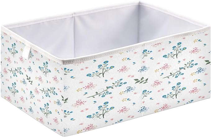 Bolaz Wild Flower Blue and Pink Mood Closet Organizers Storage Cubes Storage Bins Shelf Baskets Containers for Home Kids Room Toys Office,Square