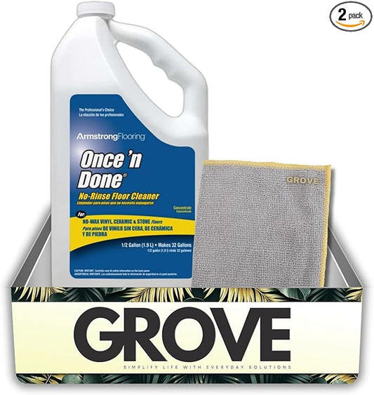 Armstrong Once'N Done Floor Cleaner Liquid 64 oz Bundle with Microfiber Cloth – Multi-Surface Floor Cleaner for Vinyl, Laminate, Tile, and More – Gift Set (2 Items)