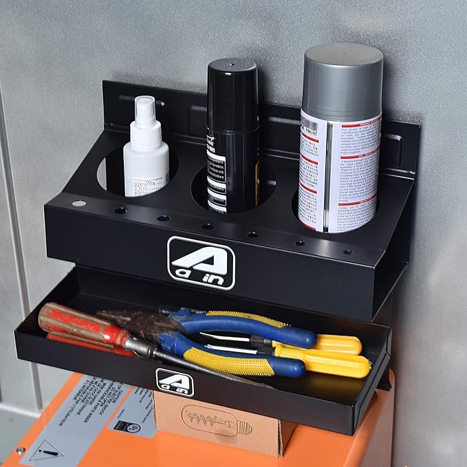 A A in 4-Piece Magnetic Toolbox Tray Set, Tray and Holder, Magnetic Toolbox Shelf Tool Box Cabinet Side Shelf Storage for Tool Organizer, Garage, 2 Trays, Can Caddy, Paper Towel & Screwdriver Holder