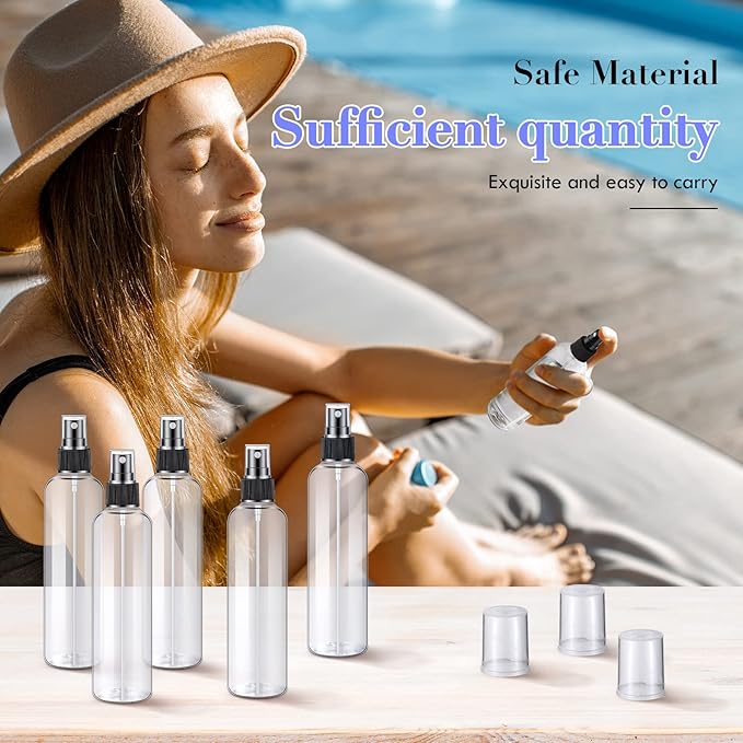 Eccliy 64 Pcs 8 oz Spray Bottles Fine Mist Cleaning Bottles Clear Empty Plastic Travel Sprayer Refillable Sprayer with Cap for Cleaning Solutions Oils Travel Perfumes(Black)