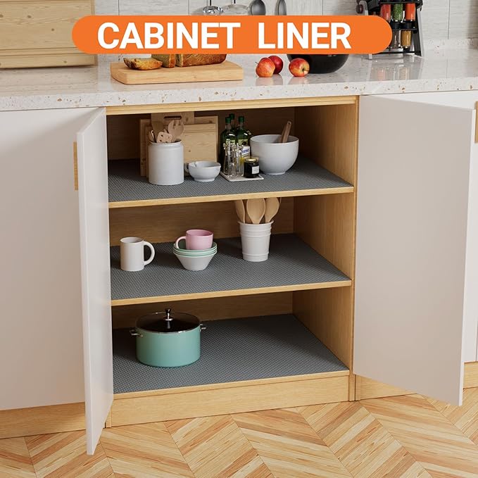 FLPMIX Shelf Liners for Kitchen Cabinets: Dark Grey Waterproof Bathroom Drawer Paper 10" x 396" - Easy to Cut Non-Adhesive Small Kitchen Cupboard Mat for Pantry Shelves