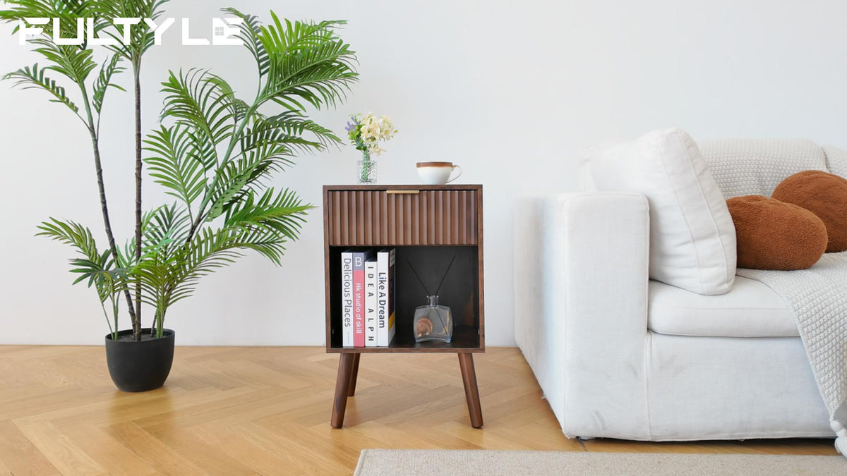 Fultyle Nightstand with Charging Station, Fluted Bedside Table - Image 8
