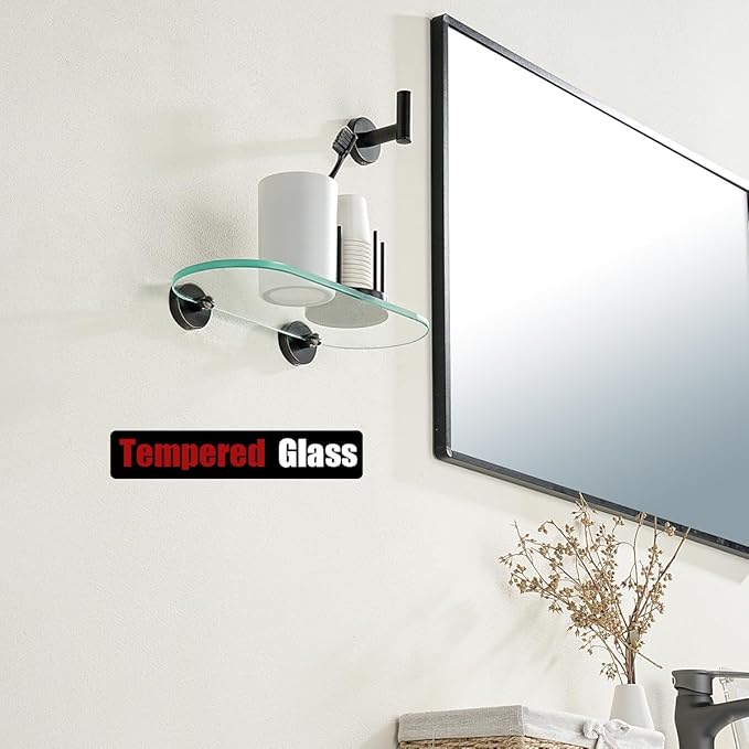 JQK Bathroom Glass Shelf Oil Rubbed Bronze, Tempered Glass Shower Storage 12 by 5 inches, 304 Stainless Steel ORB Wall Mount 2 Pack, TGS121L12-ORB-P2