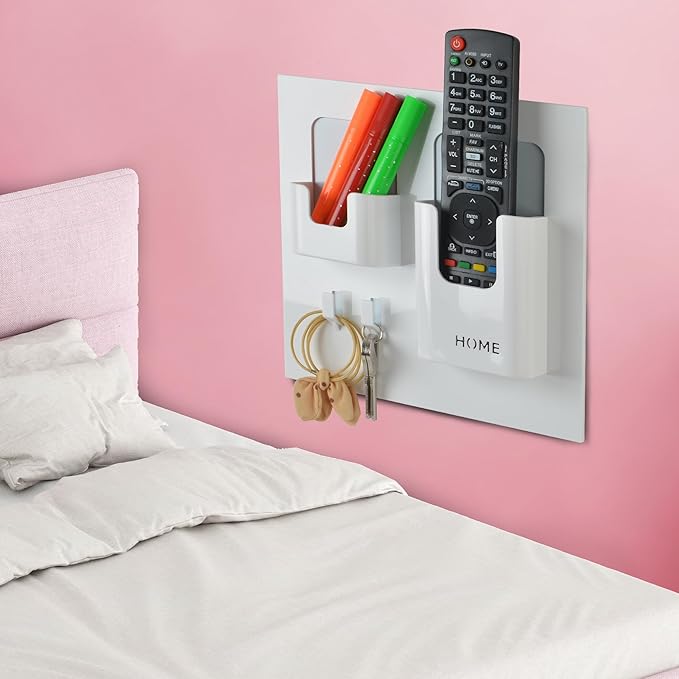 Bedside Shelf with Strong Sticky Gel,Wall Mount Organizer Holder for Cell Phone,Glasses,Remote,Keys,Adhesive Wall Shelves for Bedroom,Bathroom, Kitchen,No Drill Space Saver (Vertical Type/White)