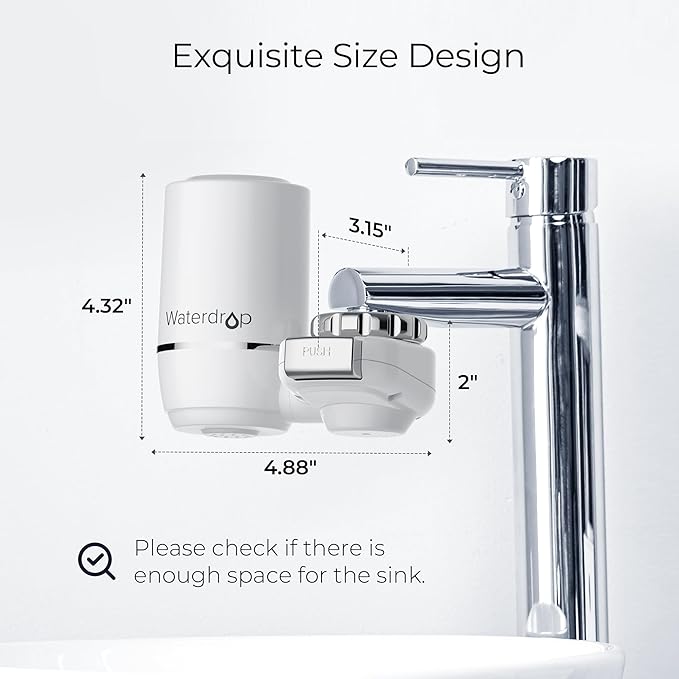 Waterdrop Sink Filter Water Faucet for Skin Care, Bathroom Faucet Filter with Ultra-Filtration Filter(1 Pack) & 3 Pack Carbon Block Filter