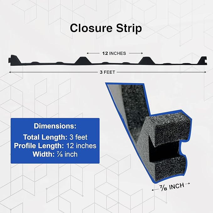 Duco USA-Made R Panel Foam Closure Strips - 20 Pack of 3ft Black Corrugated Roof Foam Strips for Metal Roof Insulations - Weatherproof Insulation Seal Blocks Moisture, Gaps, Noise & Dust