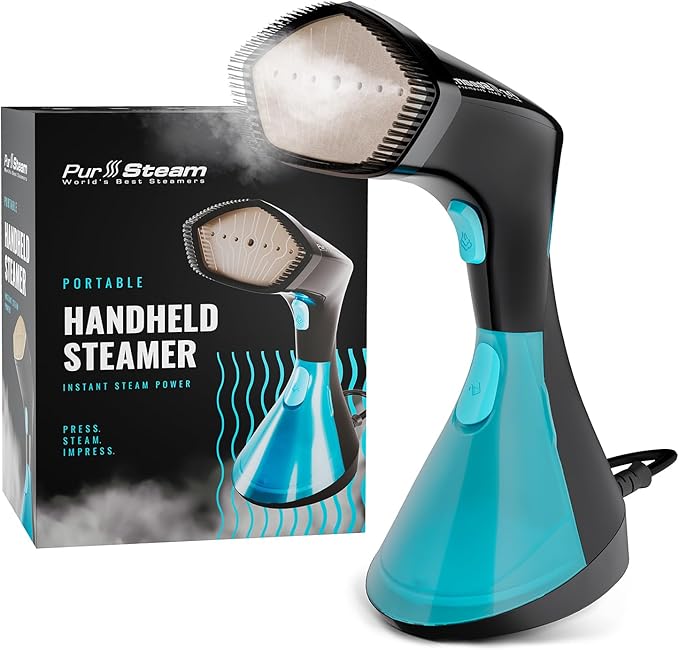 PurSteam Handheld Garment Steamer for Clothes – Powerful Wrinkle Remover with 3 Steam Settings, Large Removable Water Tank, and Fast Heat-Up – Portable Fabric Steamer for Home & Travel