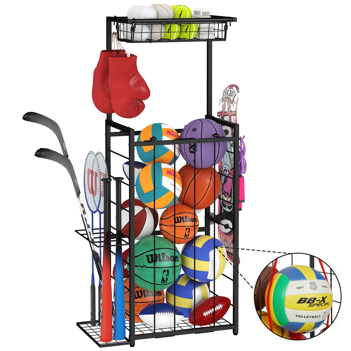 Sports Equipment Organizer, Small Garage Ball Storage Rack - Image 1