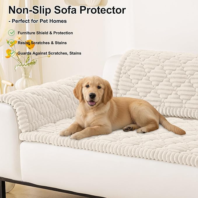 Smiry Pet Couch Cover for Dogs Washable, Non-Slip Fuzzy Couch Covers for 3 Cushion Sofa Pet Friendly, Soft Thick Furniture Protector Sofa Slipcover Mat for Dogs (White, 27.6" x 70.9")