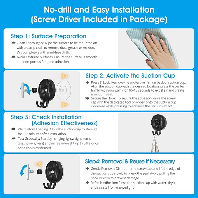 AST Cute Double-Cat Suction Cup Hook, 2 Pack, Heavy Duty Hooks, Upgraded Reliable Force of Both Adhesion and Vacuum, Wall Holders for Loofah, Towel, Coat and Bath Robe, Waterproof Hanger, Matte Black