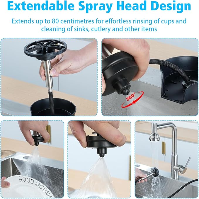 Petyoung Glass Rinser for Kitchen Sink, 360 Degree Rotating Glass Rinser with Pull Out Spray Head, Kitchen Sink Bottle Washer, Faucet Glass Rinser Cup Washer Cleaner Attachment Accessory for Bar Sink