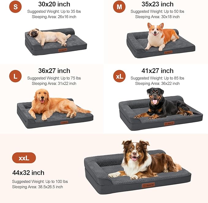 Orthopedic Dog Bed Medium Size Dog, 35x23x6 Inches Memory Foam Pet Bed for Medium and Large Dogs, Washable Removable Cover, Nonskid Bottom, Waterproof, Dark Grey