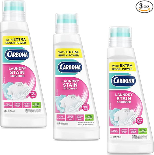 Carbona Laundry Stain Scrubber | Bio-Enzyme Stain Remover | Eliminates Fat, Oil, Blood, Milk, Fruit, Ketchup, Vegetables & Baby Food Stains | Save On Skin & Washable Fabrics | 3 Pack